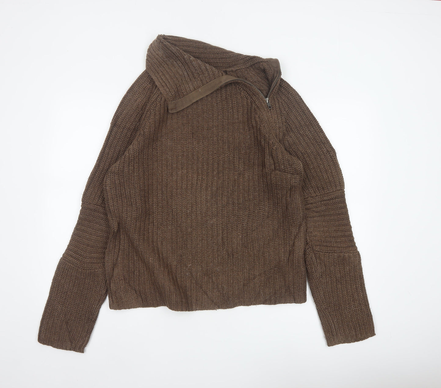 Gap Women Brown M Chunky Cable Knit 1/4 Zip High Neck Jumper