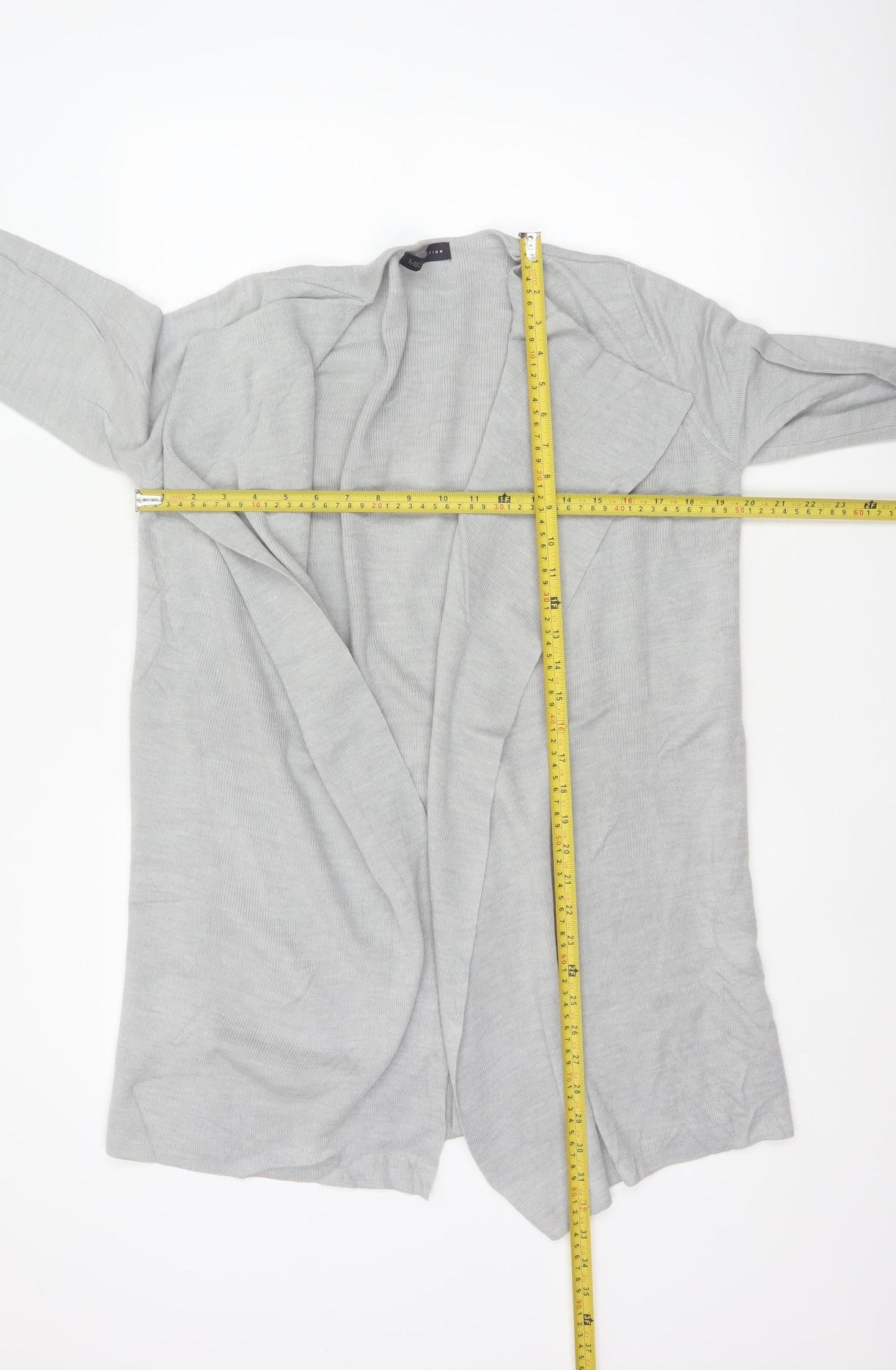 M&S Women Grey Medium Open Front Waterfall Longline Knit Cardigan