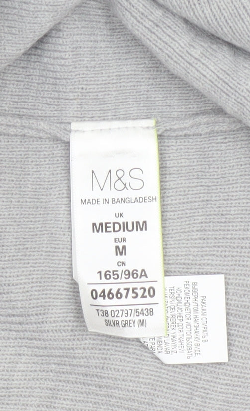 M&S Women Grey Medium Open Front Waterfall Longline Knit Cardigan