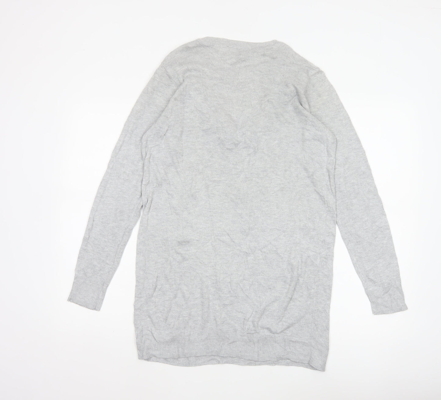 Dorothy Perkins Women Grey UK 10 Ruffle V-Neck Longline Knit Jumper