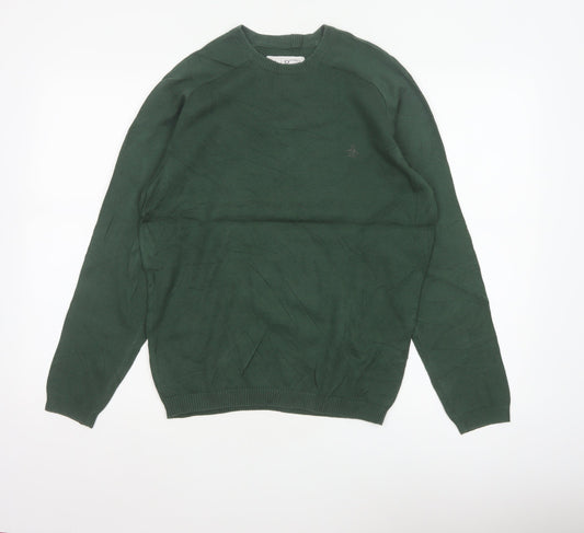 Original Penguin Men’s Green S Crew Neck Cotton Logo Pullover Jumper
