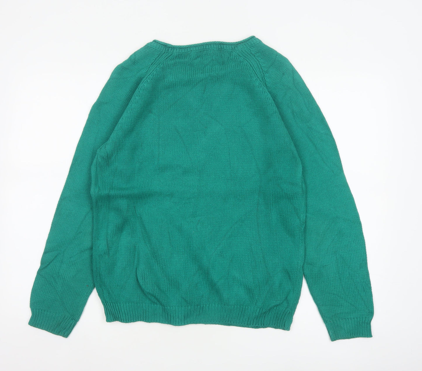 Isle Essentials Women Green Cotton Jumper UK 10 Round Neck Knit