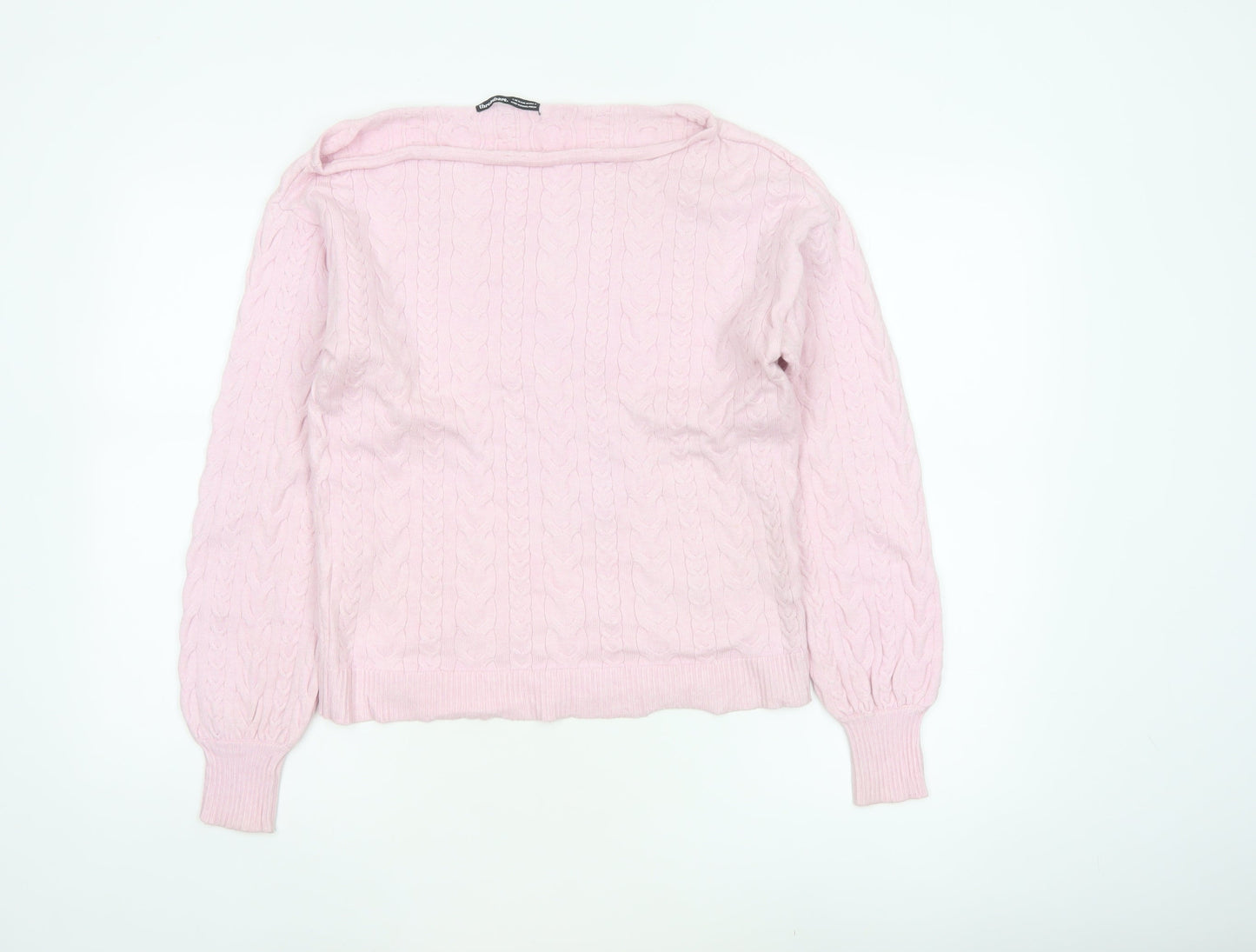 Threadbare Women's Pink UK 10 Cable-Knit Boat Neck Jumper