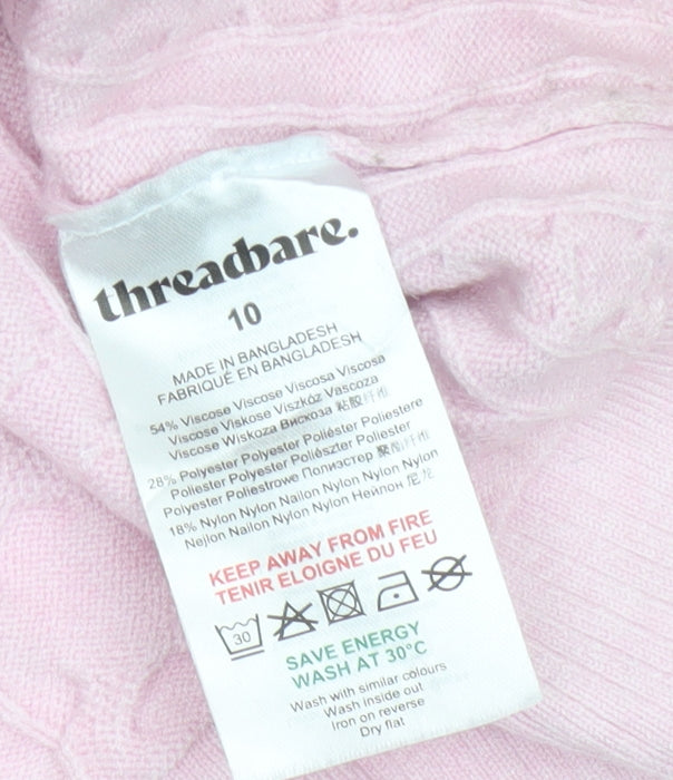 Threadbare Women's Pink UK 10 Cable-Knit Boat Neck Jumper