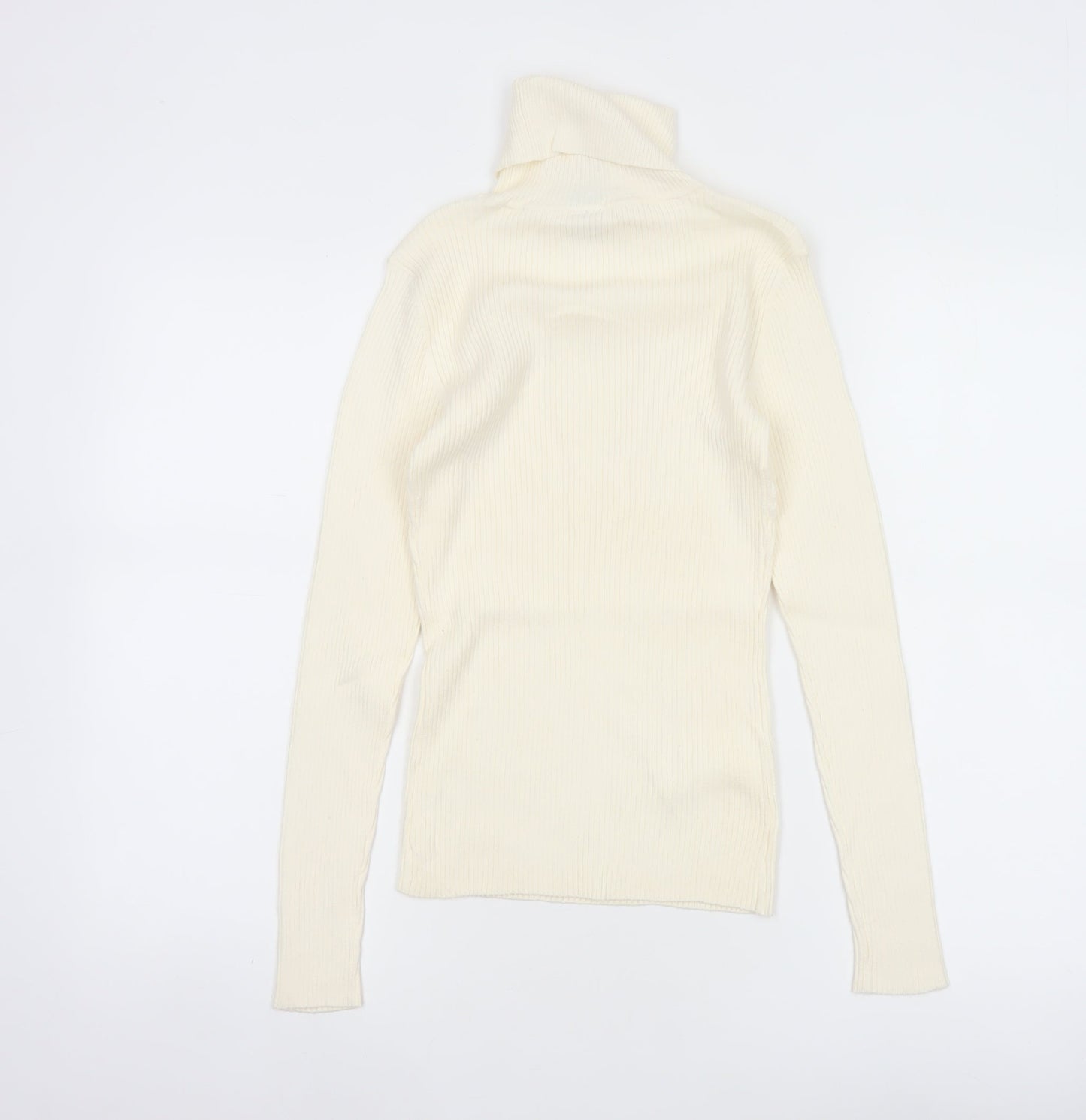 GAP Women Ivory XS Ribbed Roll Neck Slim Fit Cotton Jumper