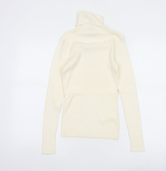 GAP Women Ivory XS Ribbed Roll Neck Slim Fit Cotton Jumper