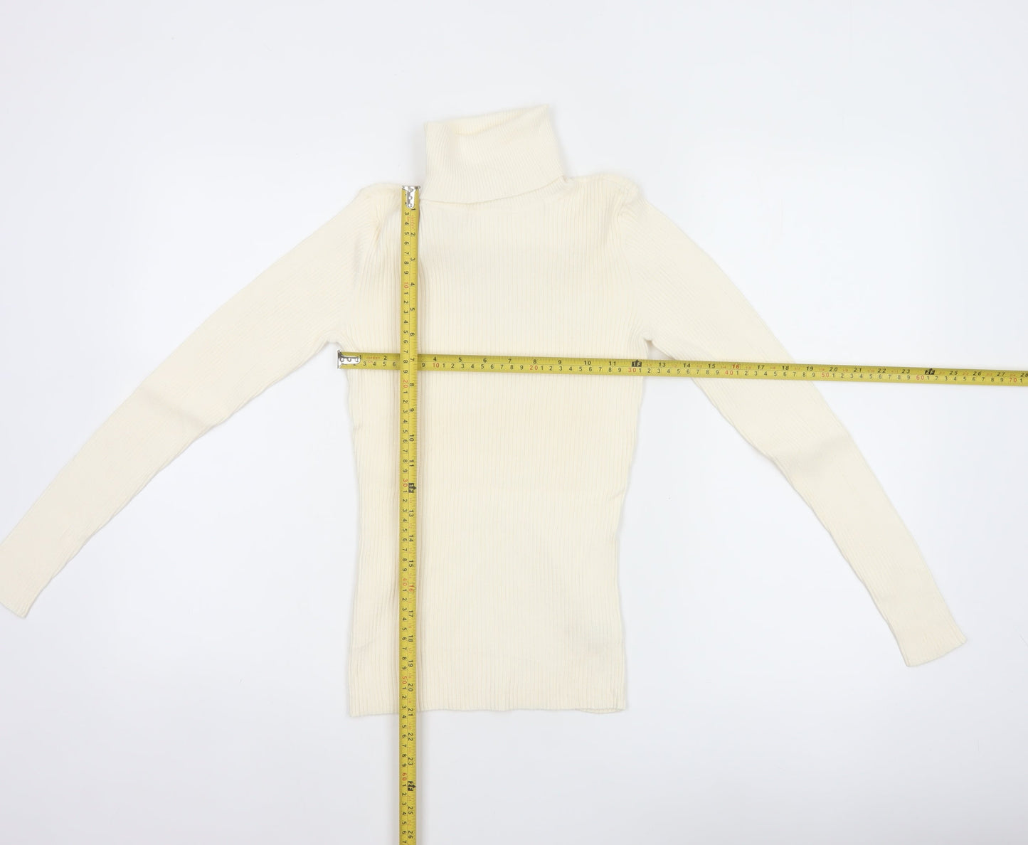 GAP Women Ivory XS Ribbed Roll Neck Slim Fit Cotton Jumper