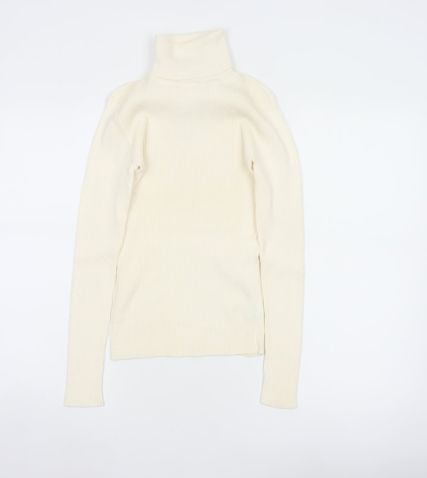 GAP Women Ivory XS Ribbed Roll Neck Slim Fit Cotton Jumper