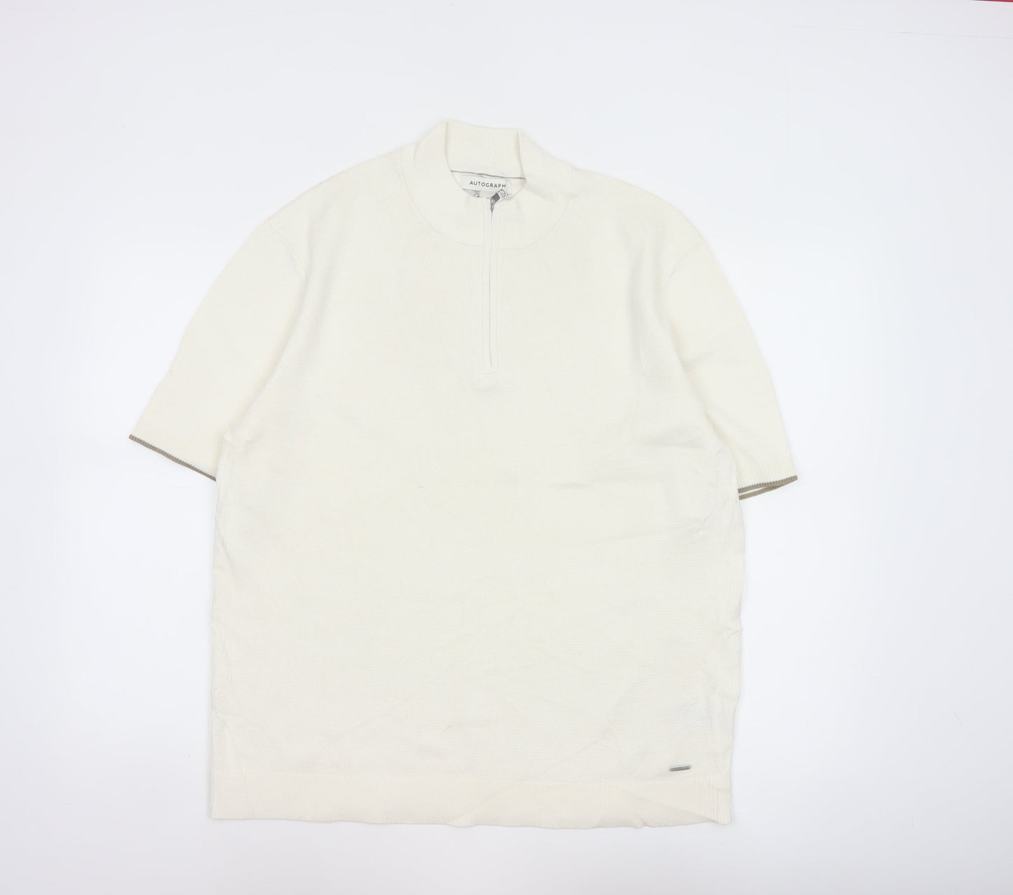 Autograph Men’s Ivory XL Pure Cotton 1/4 Zip High Neck Jumper