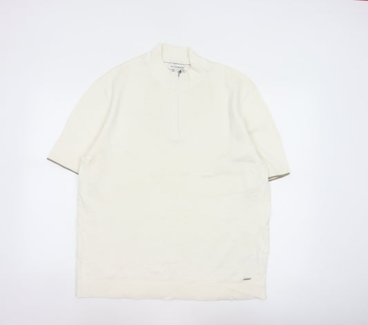 Autograph Men’s Ivory XL Pure Cotton 1/4 Zip High Neck Jumper