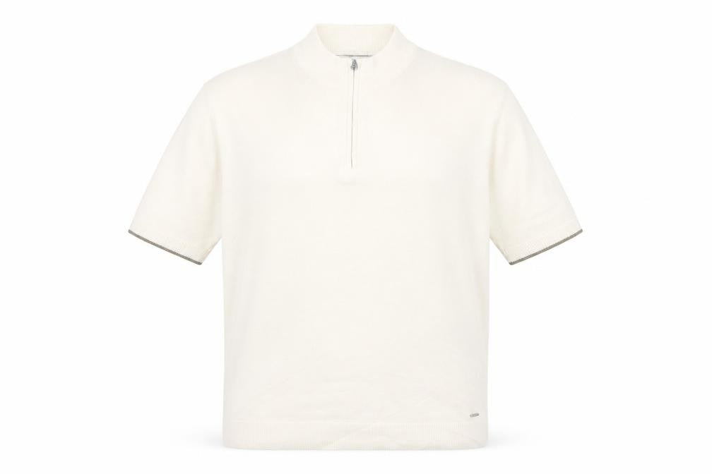 Front view of Autograph Men’s Ivory XL Pure Cotton 1/4 Zip High Neck Jumper