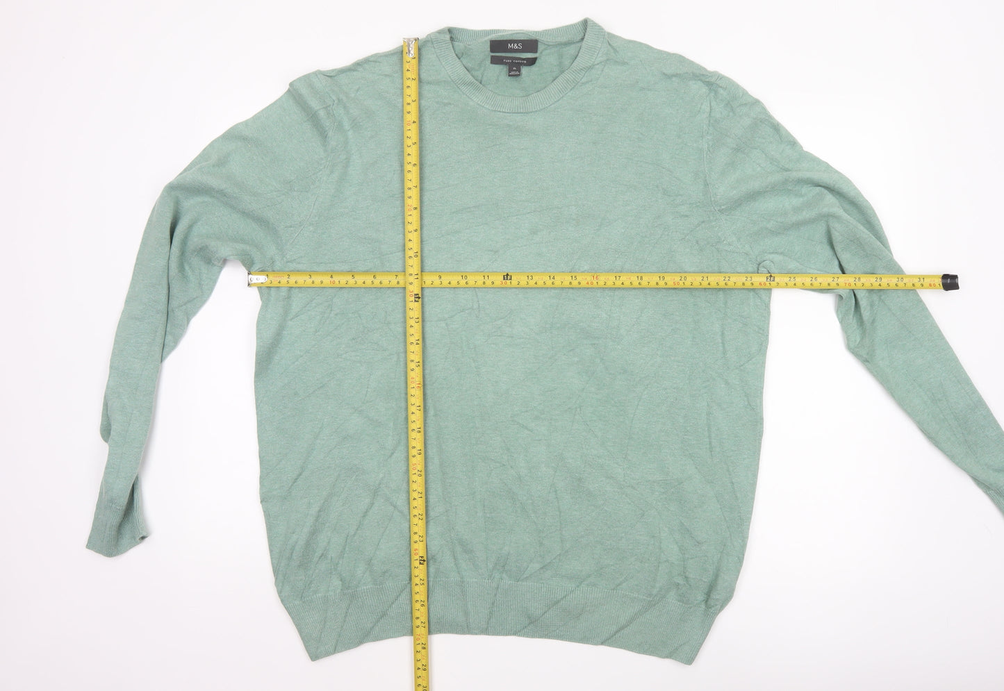 Marks and Spencer Men Green XL Pure Cotton Crew Neck Pullover Jumper