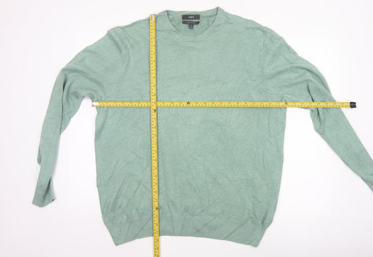 Marks and Spencer Men Green XL Pure Cotton Crew Neck Pullover Jumper