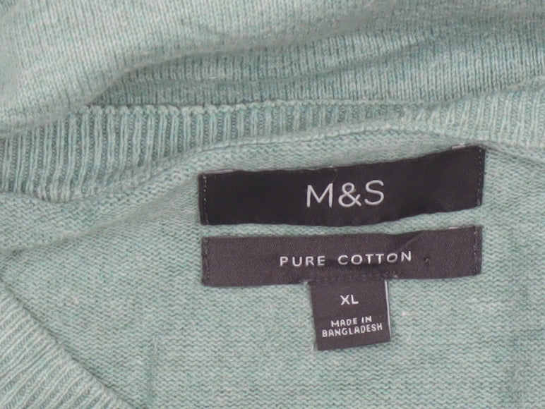 Marks and Spencer Men Green XL Pure Cotton Crew Neck Pullover Jumper