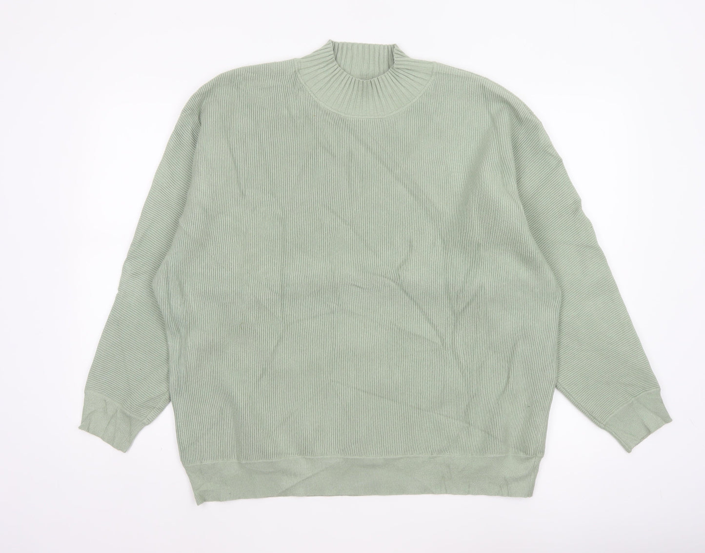Oliver Bonas Women Green UK 16 Ribbed Mock Neck Relaxed Jumper