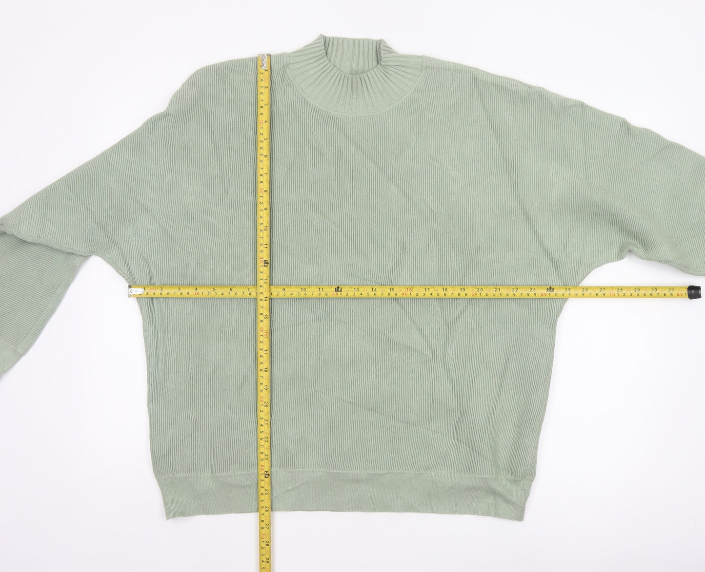 Oliver Bonas Women Green UK 16 Ribbed Mock Neck Relaxed Jumper
