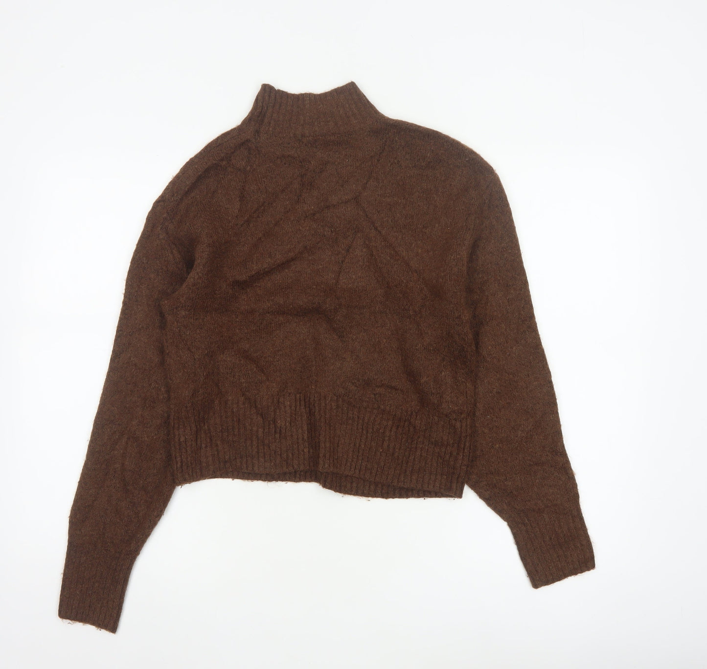 Monki Women Brown XS High Neck Knit Pullover Wool Blend Jumper