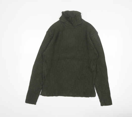 GAP Women’s Green M Ribbed Roll Neck Cotton Knit Pullover Jumper