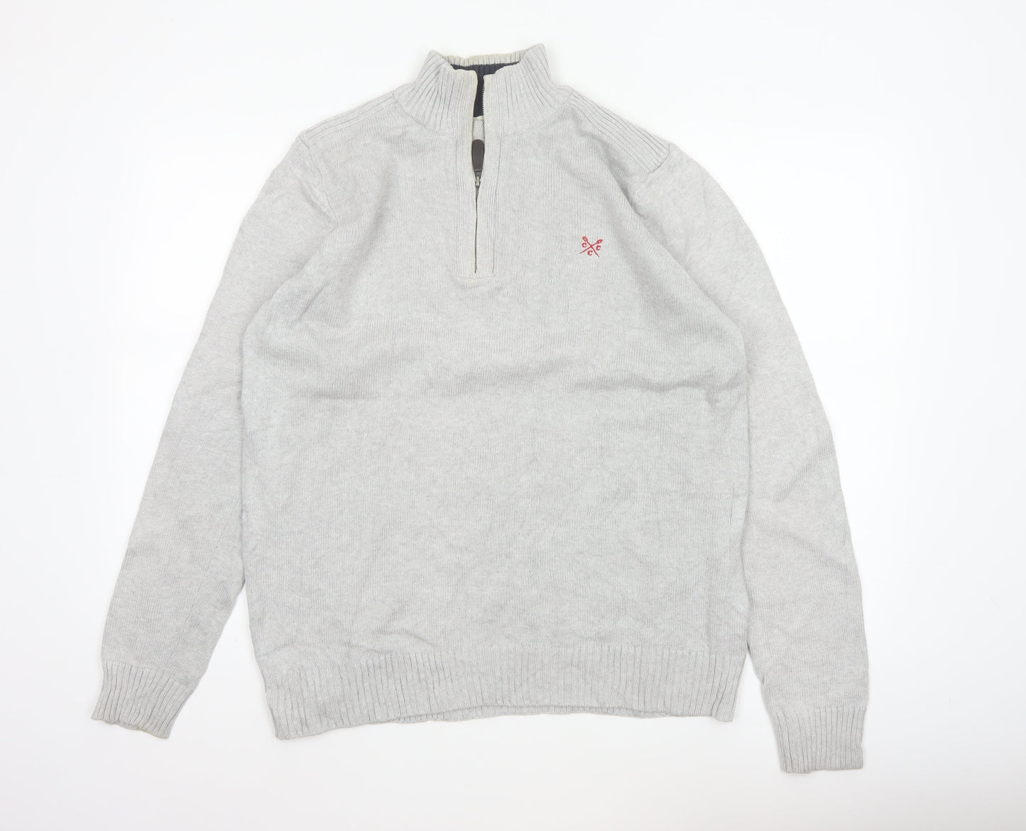 Crew Clothing Co Men's Grey L 1/4 Zip Cotton Knit Pullover Jumper