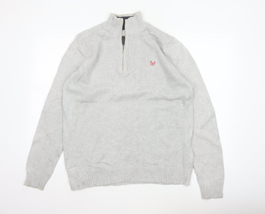 Crew Clothing Co Men's Grey L 1/4 Zip Cotton Knit Pullover Jumper