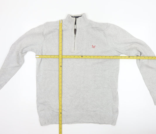 Crew Clothing Co Men's Grey L 1/4 Zip Cotton Knit Pullover Jumper
