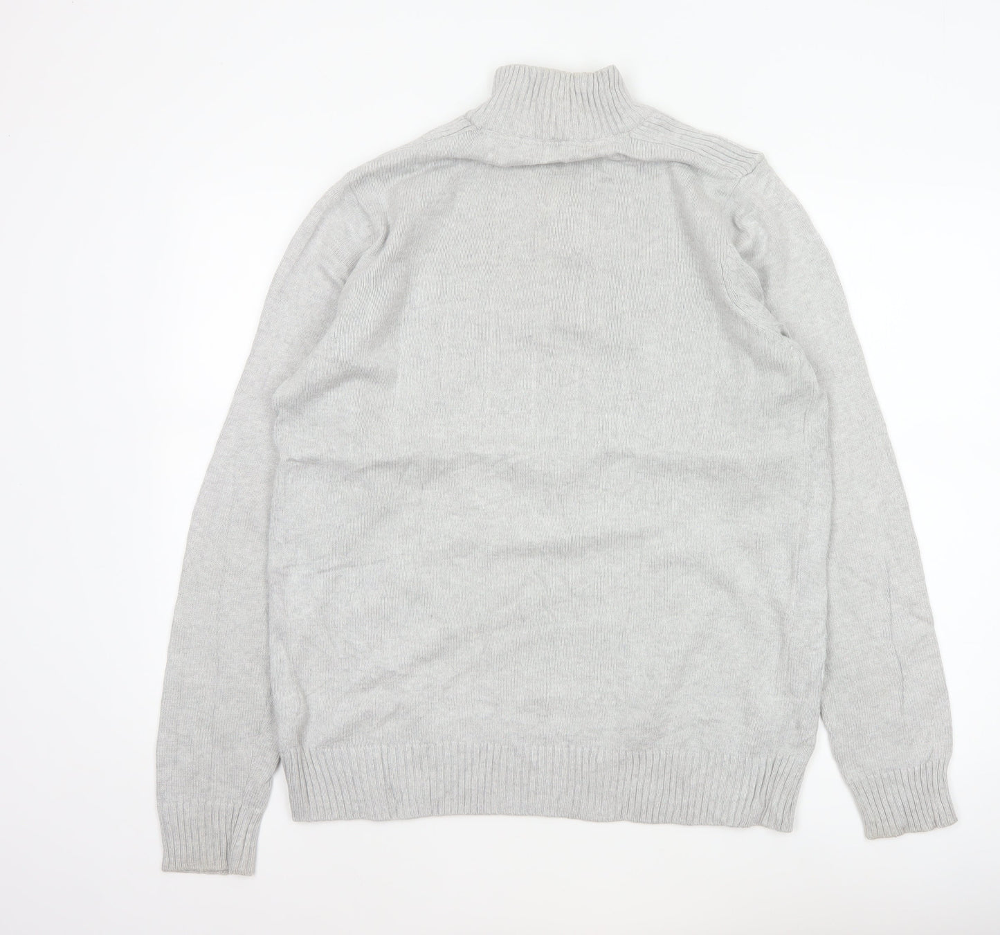 Crew Clothing Co Men's Grey L 1/4 Zip Cotton Knit Pullover Jumper