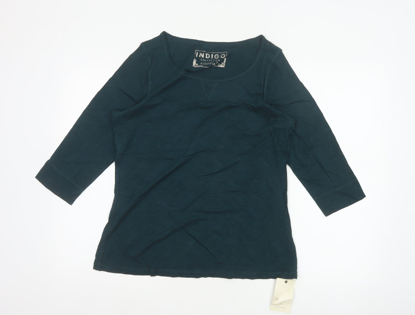 Marks and Spencer Women Green UK 14 Basic 3/4 Sleeve Jersey T-Shirt