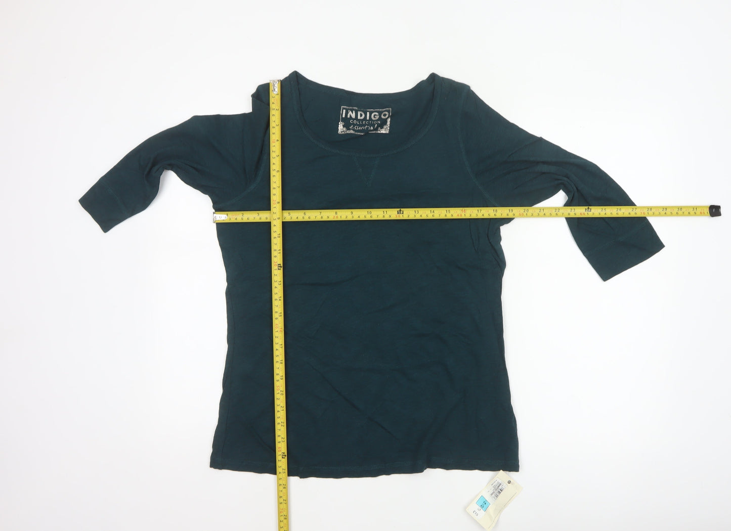 Marks and Spencer Women Green UK 14 Basic 3/4 Sleeve Jersey T-Shirt