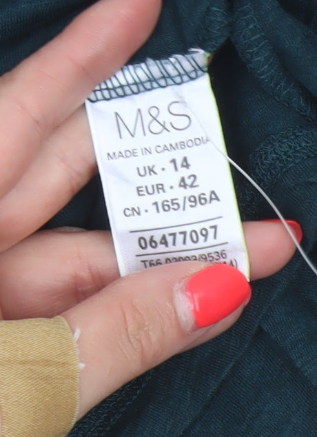 Marks and Spencer Women Green UK 14 Basic 3/4 Sleeve Jersey T-Shirt