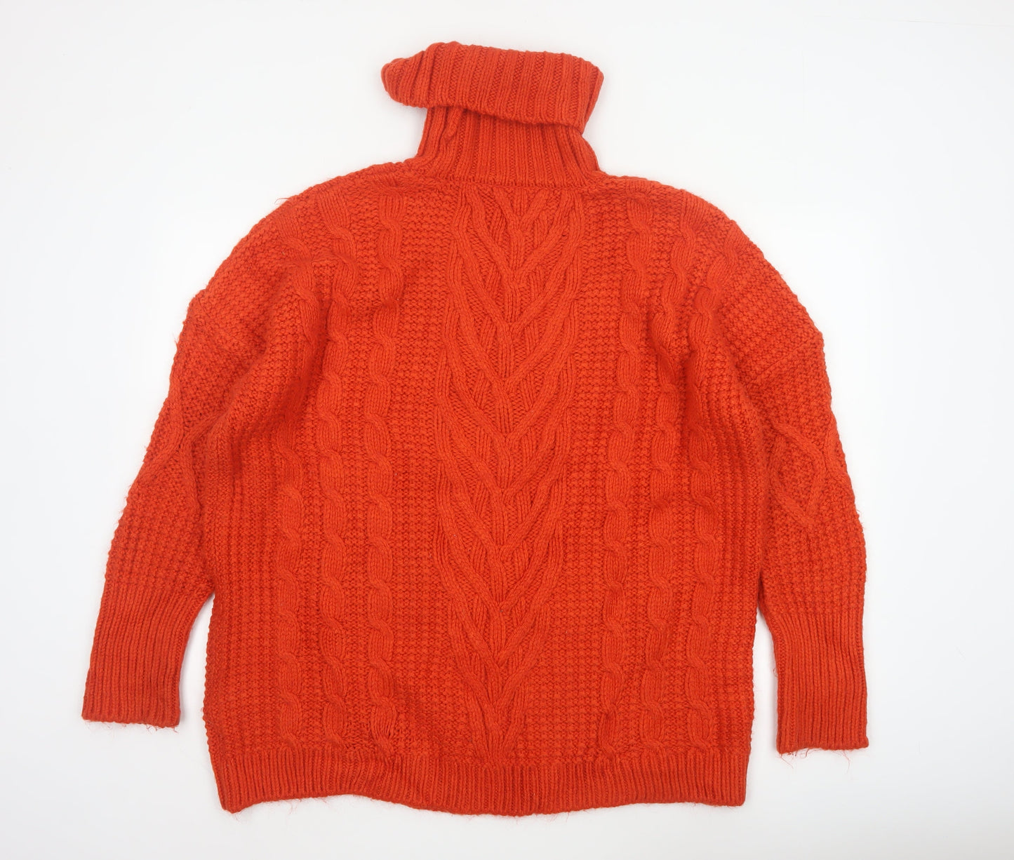M&S Women Orange L Cable Knit Roll Neck Pullover Jumper