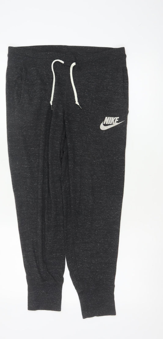 Nike Women’s Grey M Cotton Blend Logo Drawstring Cuffed Jogger Trousers