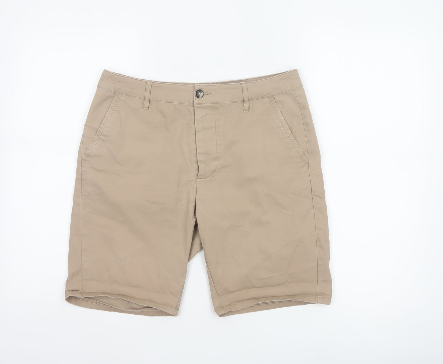 ASOS Men’s Beige W32 Cotton Stretch Chino Shorts Flat Front