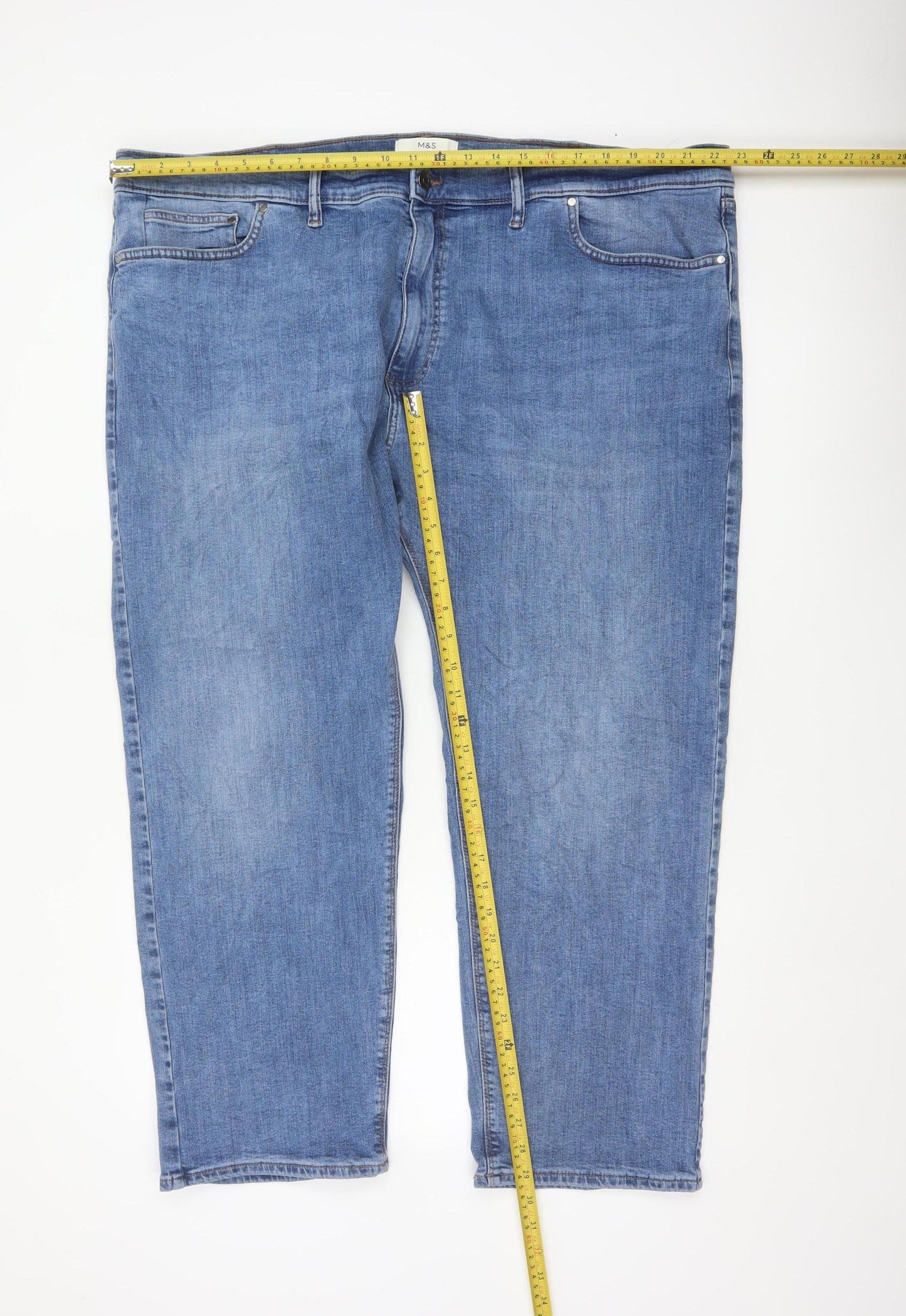 Marks and Spencer Men's Blue 46 29 Straight Fit Stretch Jeans
