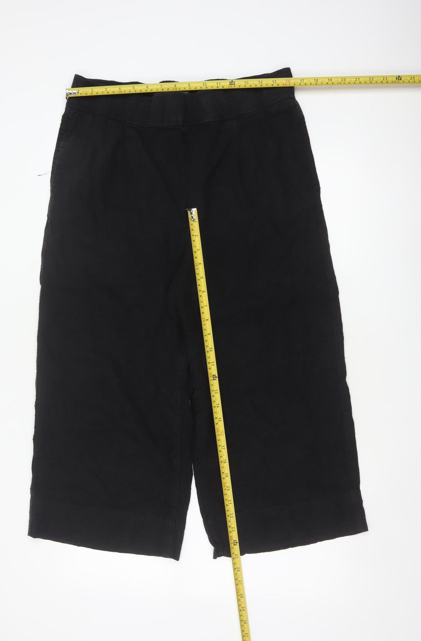 Next Women’s Black UK 16 Cropped Wide-Leg Linen Blend Trousers