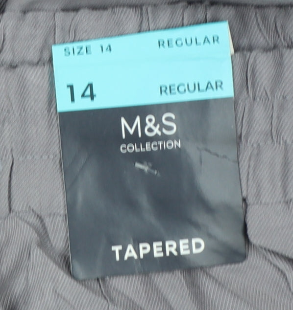 Marks and Spencer Women Grey Size 14 Tapered Tencel Rich Paperbag Trousers