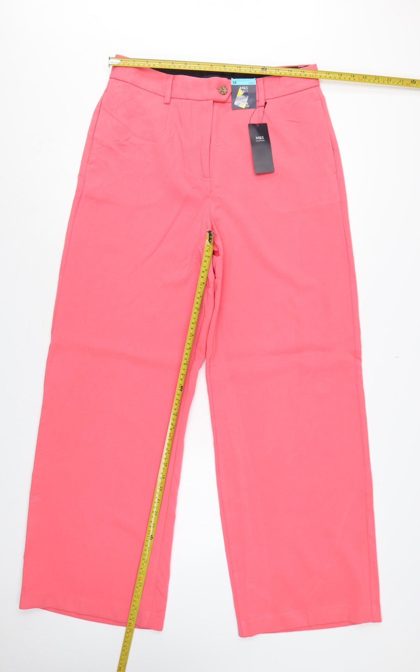 Marks and Spencer Women Pink UK 14 Long Wide-Leg Tailored Trousers