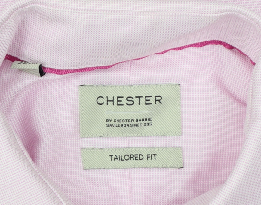 Chester Barrie Men’s Pink 15.5 Slim Cotton Gingham Formal Dress Shirt