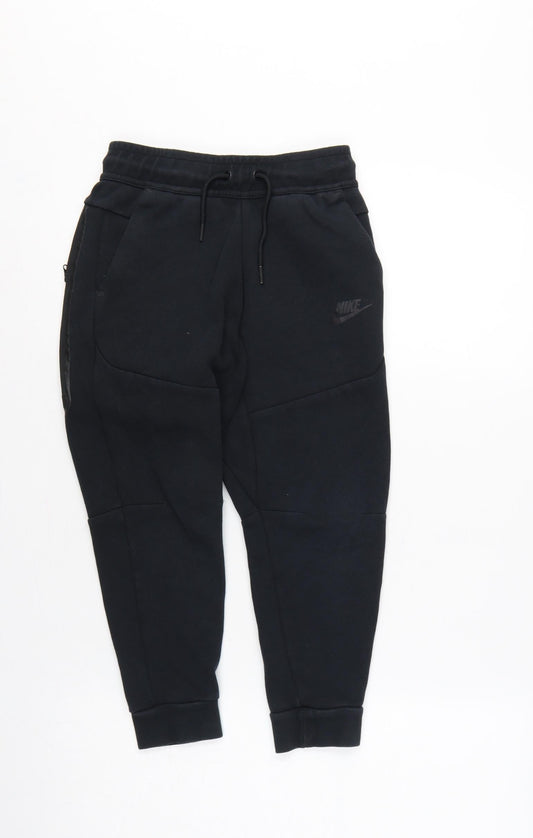 Nike Boys Black S Jogger Trousers Cotton Blend Drawstring Zip Pocket
