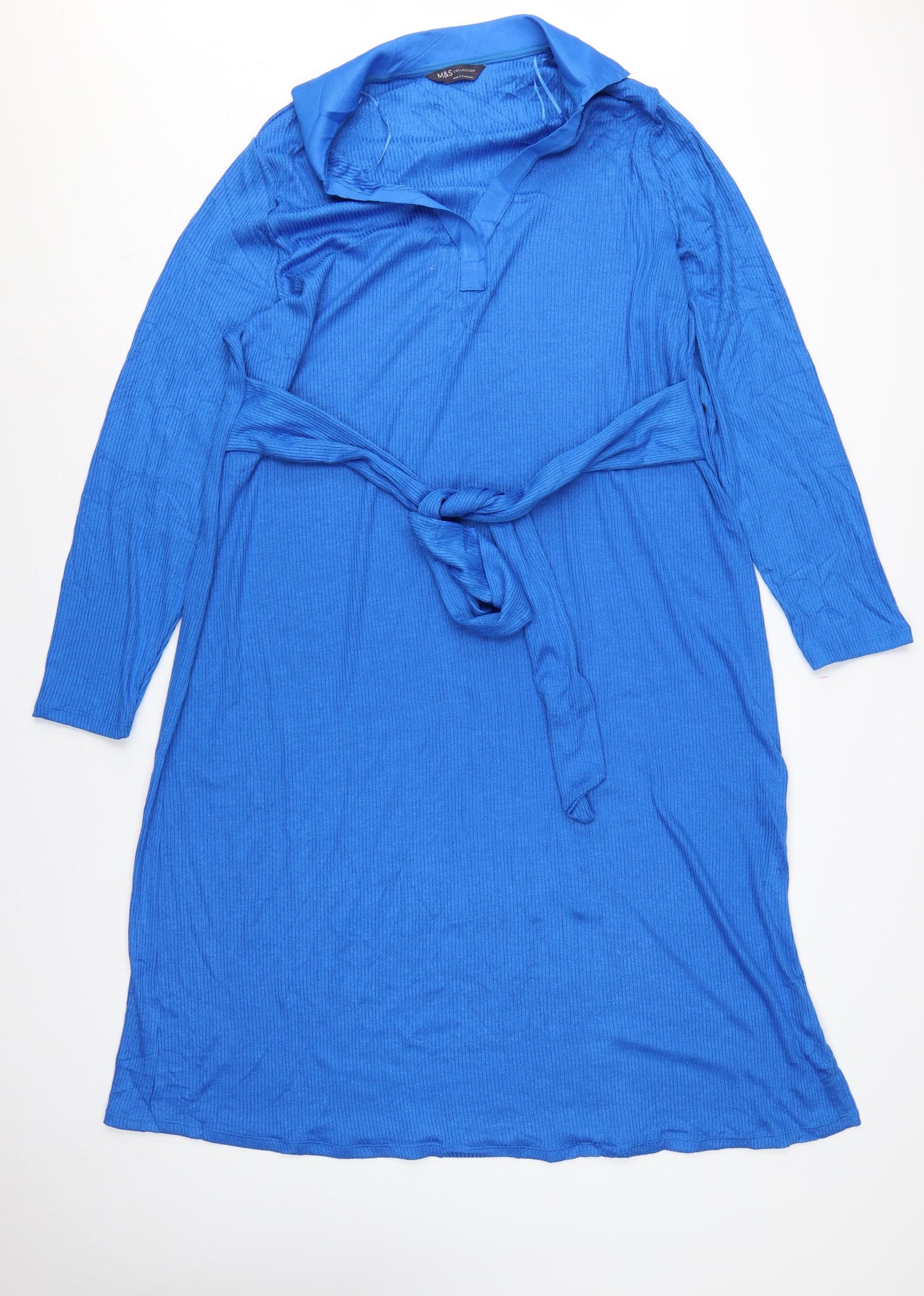 Marks and Spencer Women Blue UK 20 Long Shirt Dress Belted