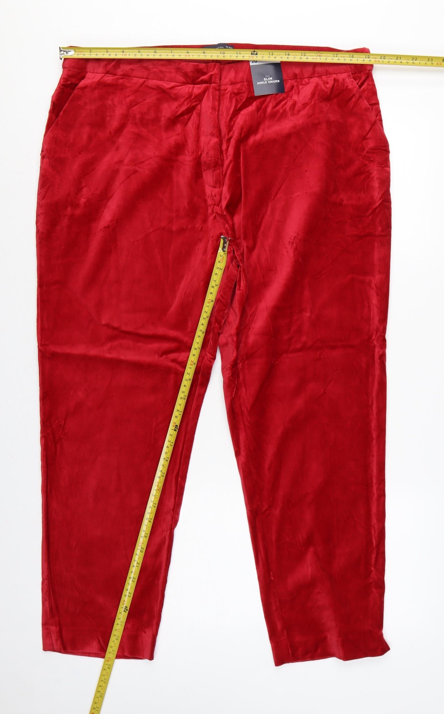 M&S Women Red Size 20 Regular Slim Ankle Grazer Cotton Trousers