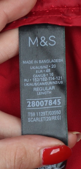 M&S Women Red Size 20 Regular Slim Ankle Grazer Cotton Trousers