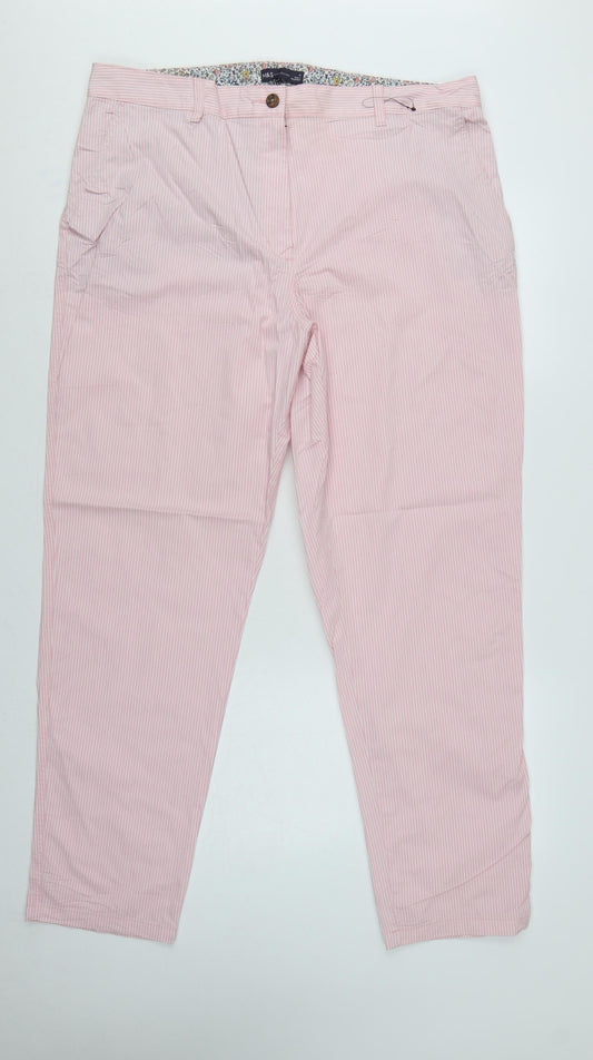 Marks and Spencer Women's Pink Stripe Chino Trousers UK 18 Long