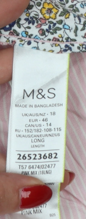 Marks and Spencer Women's Pink Stripe Chino Trousers UK 18 Long