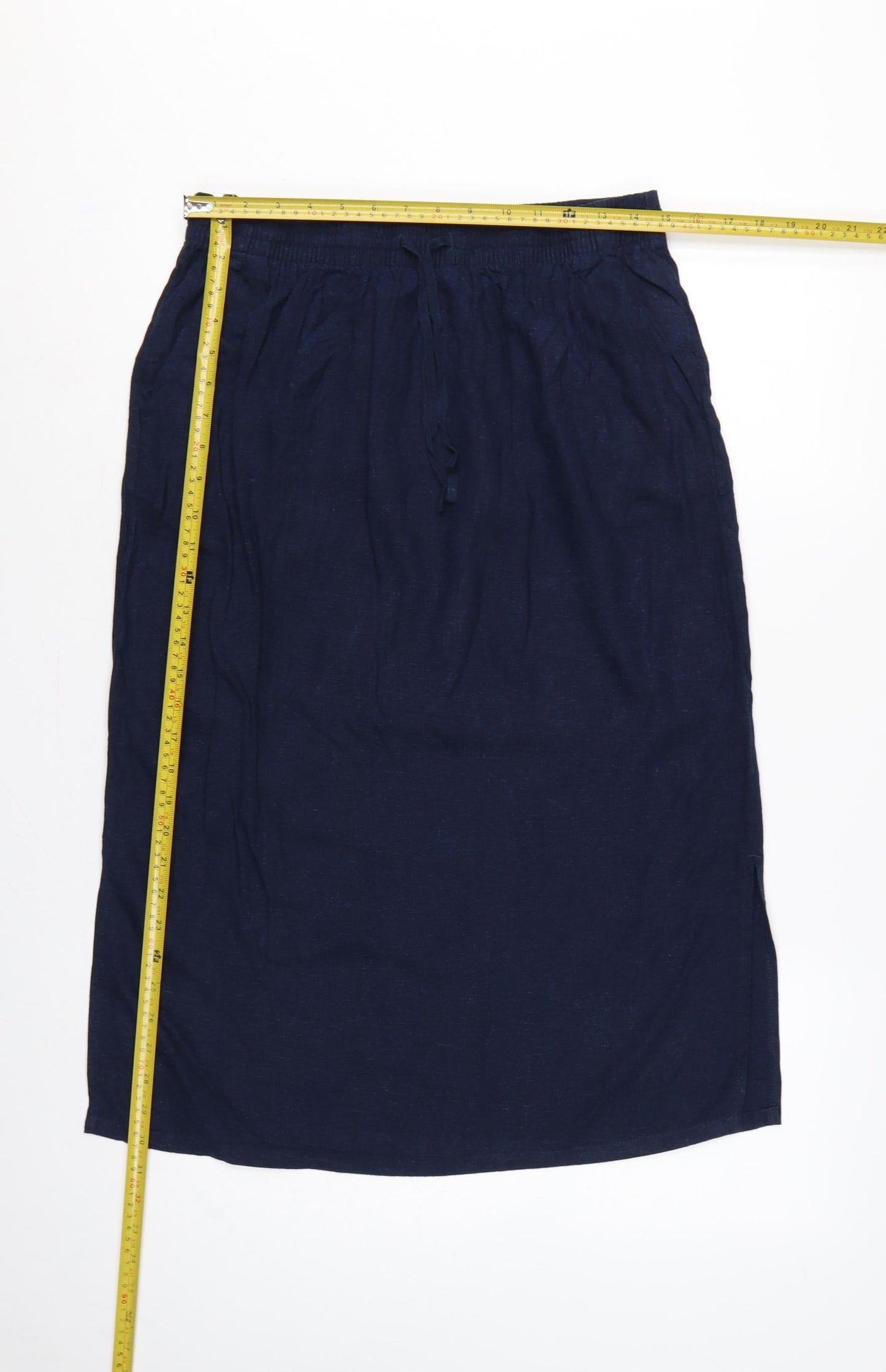 Marks and Spencer Women's Blue UK 12 Linen Blend Midi Straight Skirt