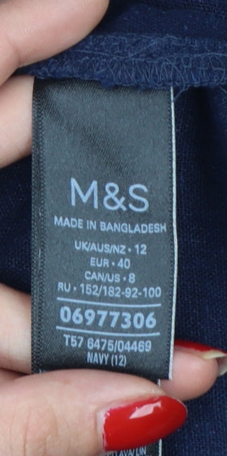 Marks and Spencer Women's Blue UK 12 Linen Blend Midi Straight Skirt