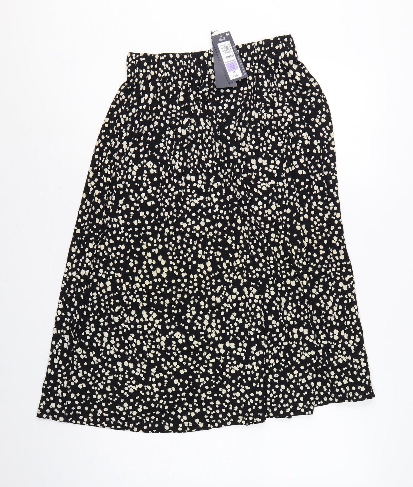 Marks & Spencer Women's Black UK 6 Leopard Print A-Line Midi Skirt