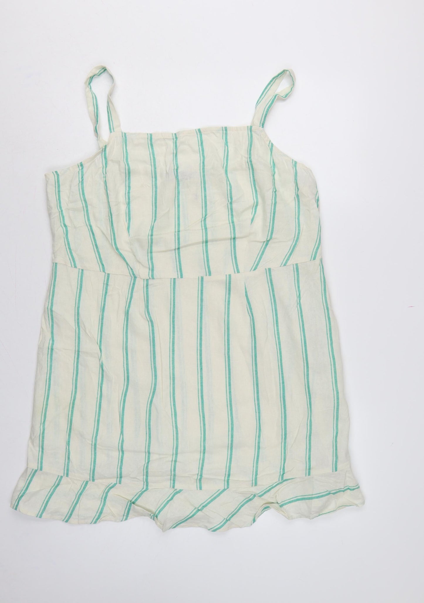 Marks and Spencer Women Beige Green Stripe Size 18 Shift Linen Dress