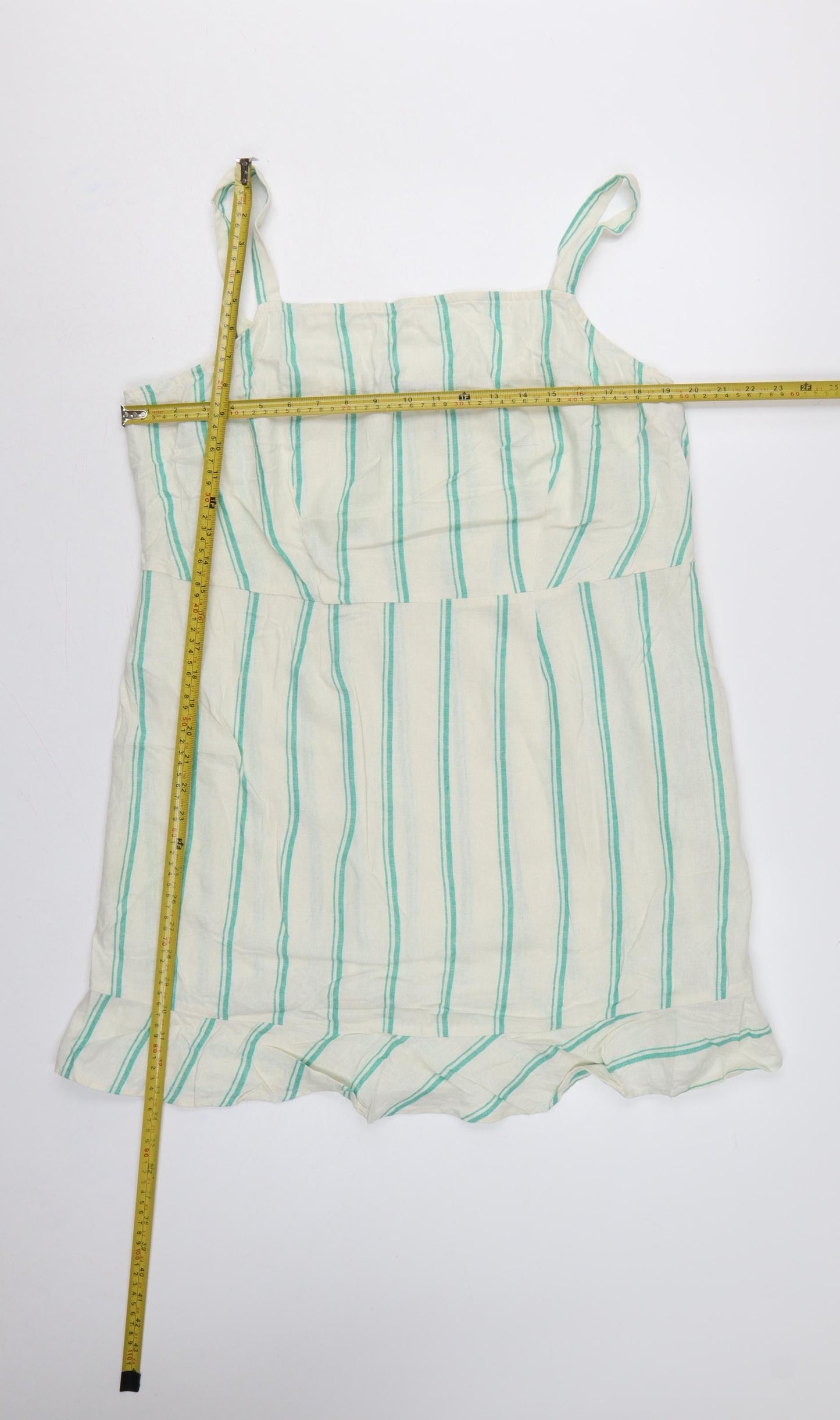Marks and Spencer Women Beige Green Stripe Size 18 Shift Linen Dress