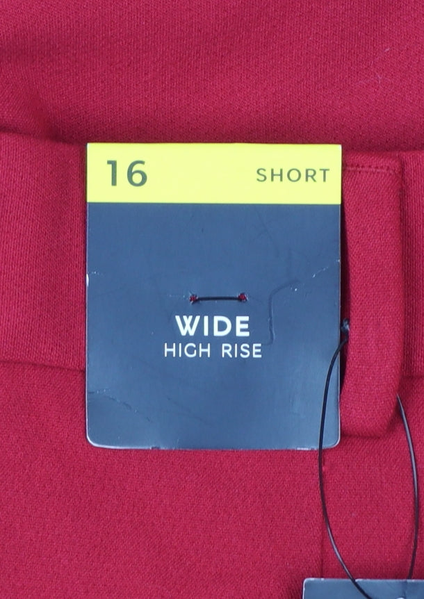 Marks & Spencer Women Red UK 16 Short High Rise Wide Leg Trousers