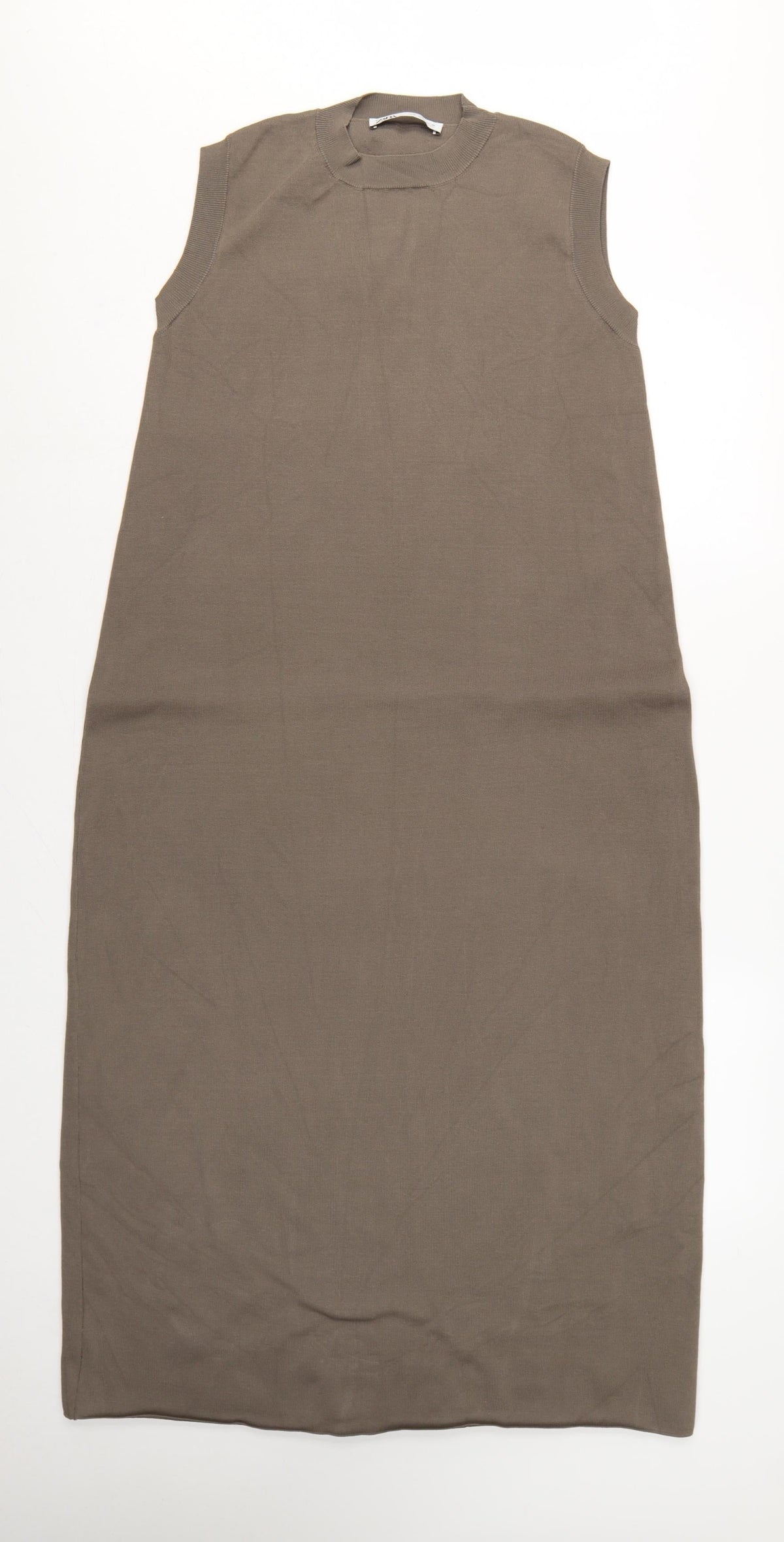 Zara Women Brown M Long Sleeveless Knit Tank Dress Crew Neck
